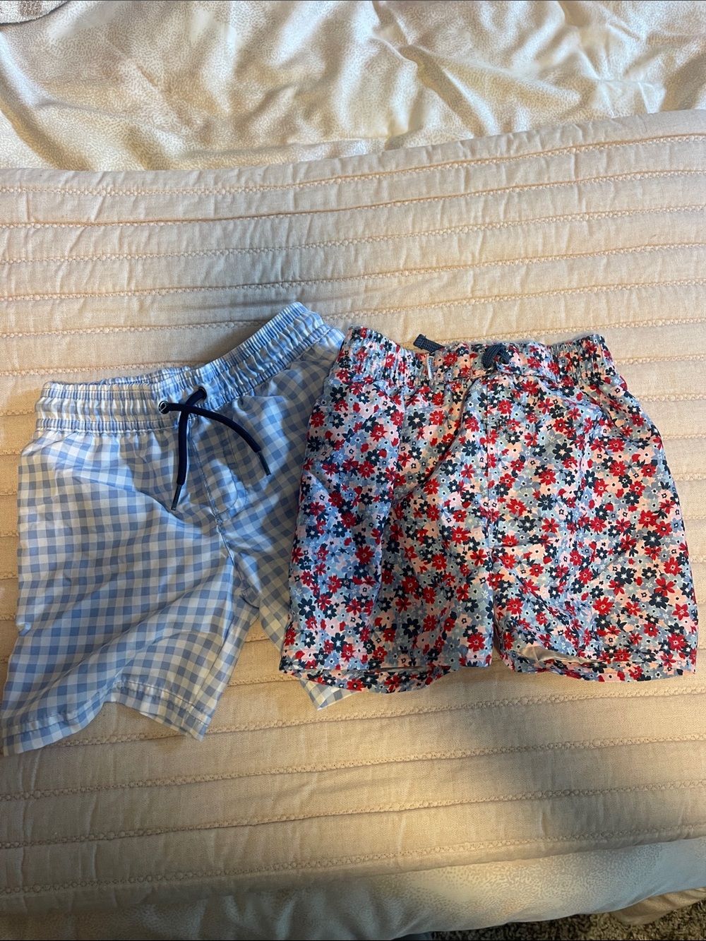 BOYS Blue Gingham and Floral Elastic-Waist SWIMSUITS